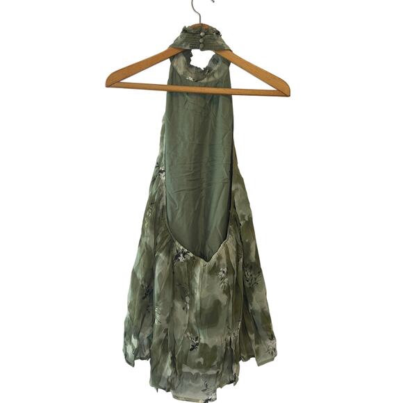 Anthropologie NWT Green Motif Halter Tank Top Size M Backless Flowy Blouse - Picture 6 of 12